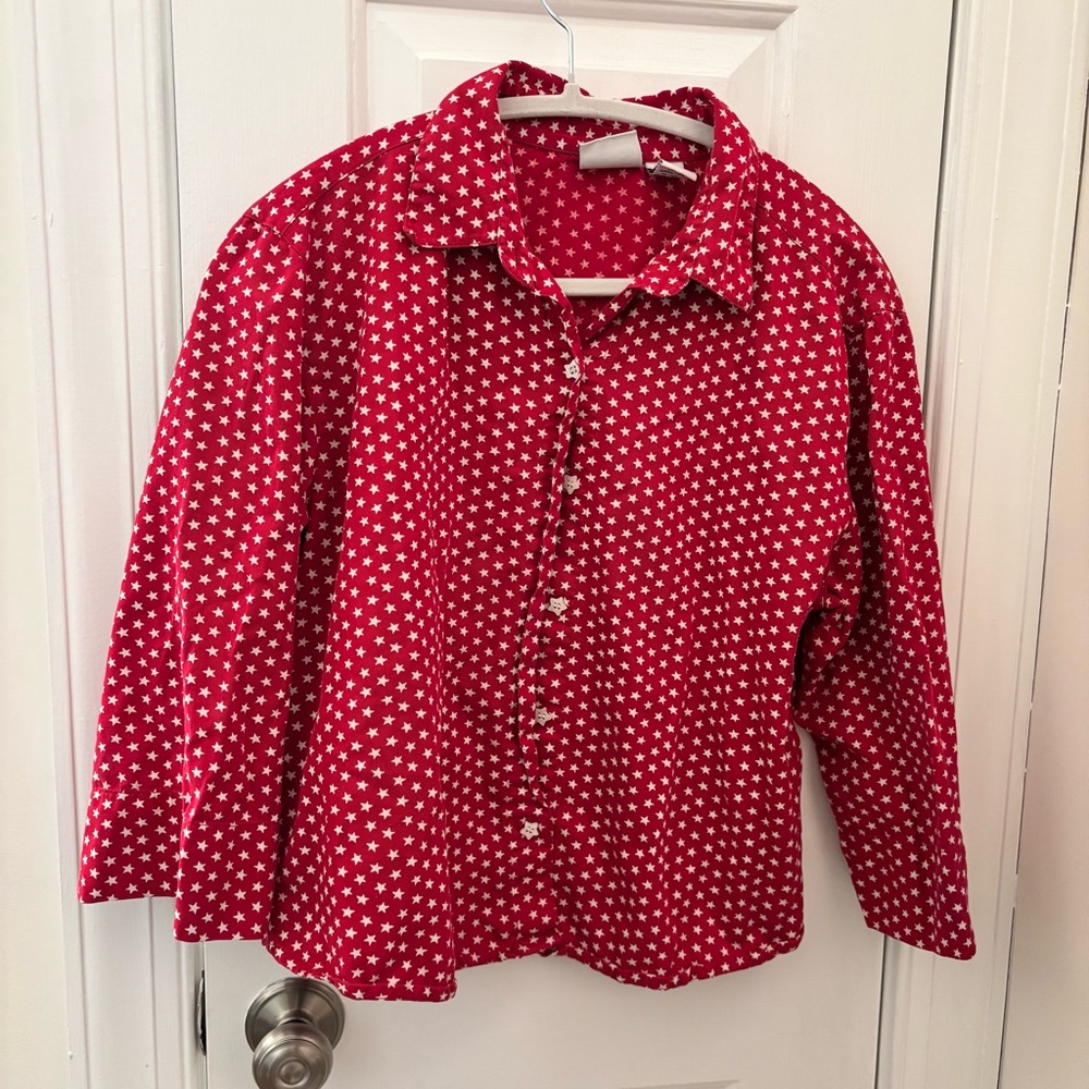 Carolina Blues Red and Whit Star 100% Cotton Button Down Shirt size L Americana